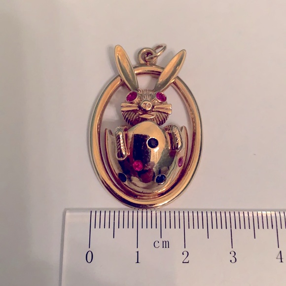 14K YG RUBY & SAPPHIRE RABBIT CHARM 15.4GR - Picture 10 of 13
